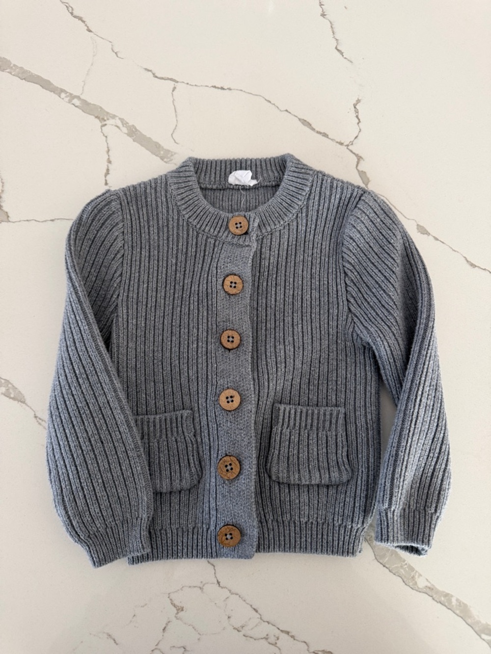 Jamie Kay Rib-Knit Button Cardigan - Gray with Wooden Buttons